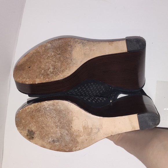 Coach Black suede open toe laser designed 8 1/2 wedge chasity - Picture 6 of 11